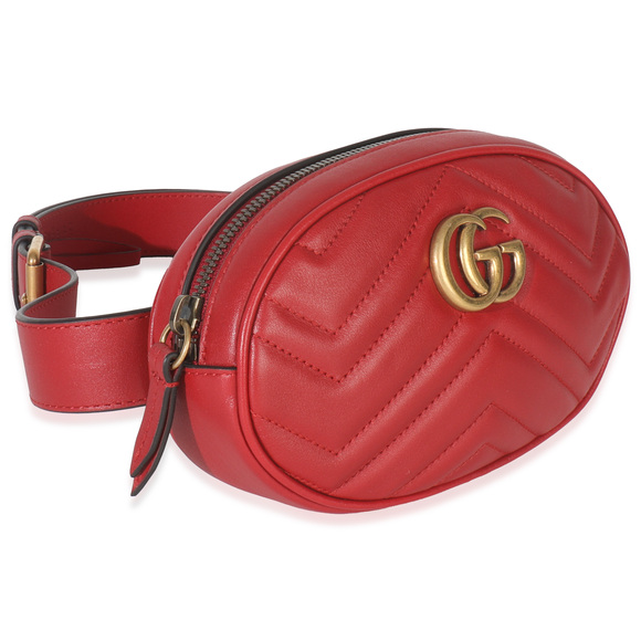 Gucci Hibiscus Red Matelasse Calfskin GG Marmont Belt Bag 85/34 - Picture 3 of 8